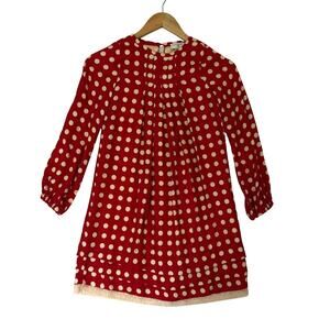 Monnalisa Dress Sz 10Y Girls Red White Polka Dot Pleated Lace Trim Long Sleeve